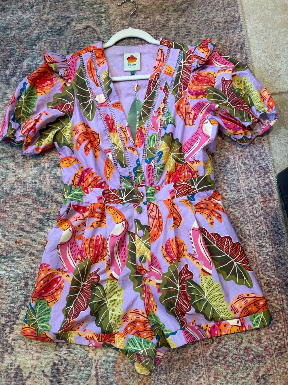 FARM Rio Lilac Beaks and Bananas Tropical Romper - Picture 4 of 9